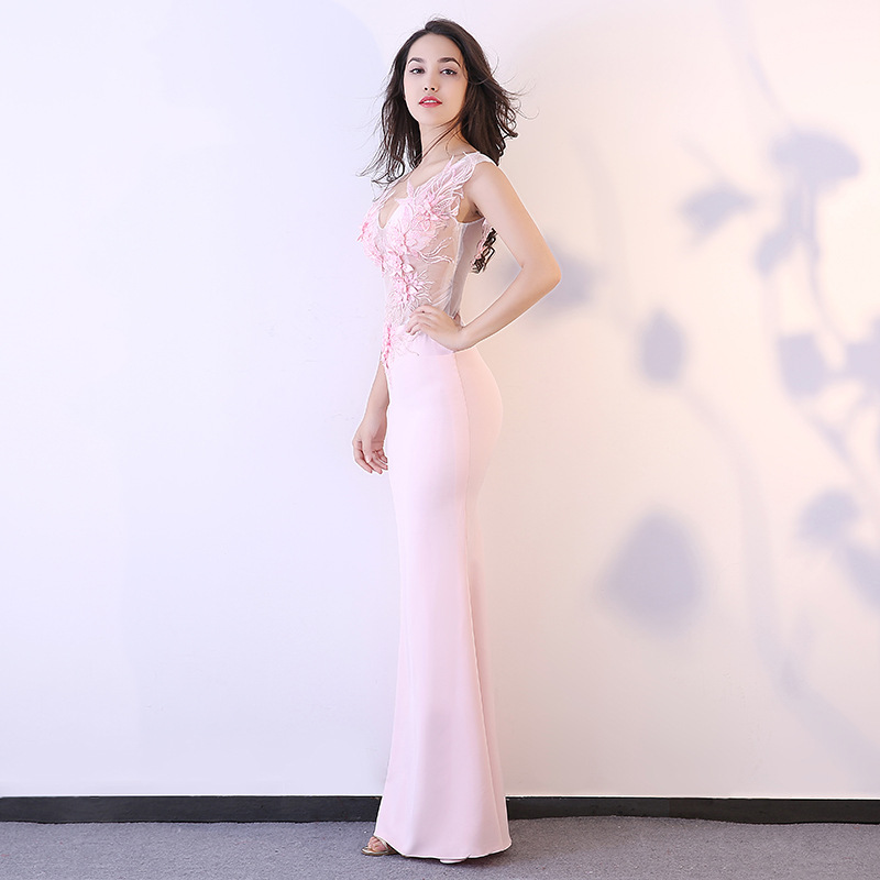 Sexy Party Evening Long Dress Real Silk Embroidered Floral Lace